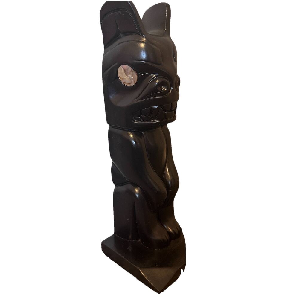 Argillite Resin Totem Animal Mother Of Pearl Inlay Eyes Native American